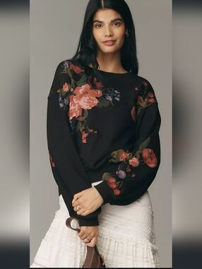 The Niki Bubble Sweatshirt by Pilcro | Anthropologie Floral Print Black Top